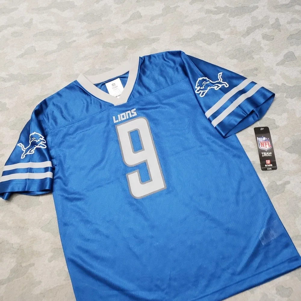 Detroit Lions Jersey Shirt Youth 2XL Blue NFL‎  Stafford #9 Short Sleeve NWT